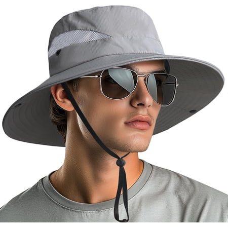 Minzimin Ponytail Sun Bucket Hats for Women Men Wide Brim UPF 50+ Fishing & Beach Hats
