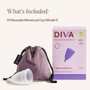 DivaCup Model 1- كأس الطمث القابل لإعادة الاستخدام الخالي من BPA - النظافة الأنثوية الخالية من التسرب - السدادات القطنية والوسادات البديلة - حتى 12 ساعة من الحماية