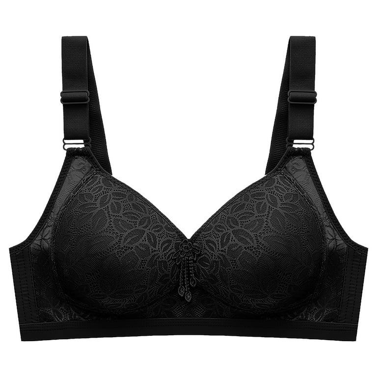 Push up Bras for Women Thin Vintage Pattern Breathable Gathers Comfort Strapless  Bra for Womens Plus Size Black 黑色:42/95 