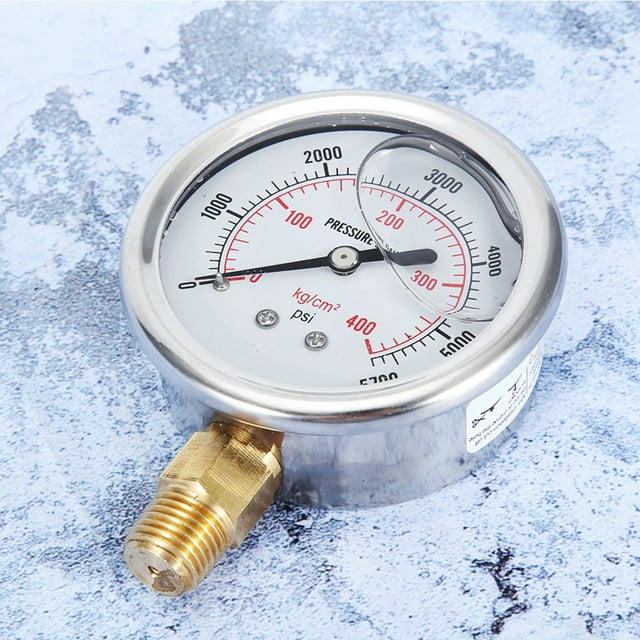 Hydraulic Liquid Filled Fuel Pressure Gauge 5700 PSI Thread Great for Measuring Fluid Gas with Seismic Design Brass Compatibility Accurate Reading for Optimal Fuel Rail Pressure