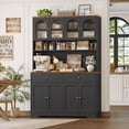 thumbnail image 3 of Hiphuta 71" Tall Pantry Cabinet with Arched Glass Doors, 47" Wide Kitchen Storage Cabinet with Microwave Stand & Charging Station, Hutch Cupboard for Kitchen Dining Room, Black, 3 of 7