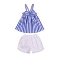 thumbnail image 1 of Sylvamorning Summer Striped Big Bowknot Tank Top + Solid Color Ruffle Shorts, 1 of 6