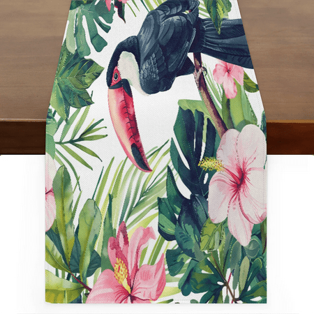 

Qzaxky Table Runner Boho Table Runner Tropical Hawaiian Palm Leaves Bohemian Boho Outdoor Table Runner Decoration for Indoor Outdoor Home Dinner Party Wedding Decor 13 x 120 Inch
