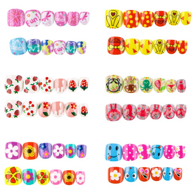 6 sets Fake Nails for Kids Full Cover Short False Nail for Kids Girls ...