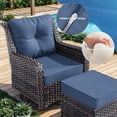 thumbnail image 3 of ALAULM 7PCS Rattan Patio Furniture Set, Wicker Outdoor Sofa Set w/2 Swivel Rocking Chairs, 2 coffee tables of different sizes, 2 Ottomans, Navy, 3 of 8