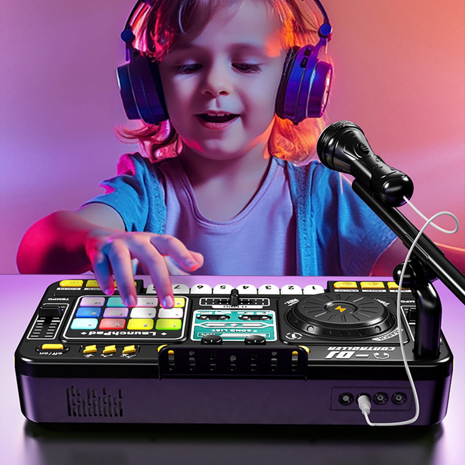 DJ Mixer for Kids with Microphone&Bluetooth, 8-Key Keyboard Piano Light up DJ Turntable with 12 MIDI, Piano Musical Instruments Toys for Boys Girls Birthday Gift for Kids Age 4 5 6 7+