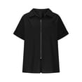 thumbnail image 4 of Sevevn Women's Lapel Short Sleeve Loose Zipper Cotton And Linen Tunic Summer Work Clothes Shirt Blouse Sales Online Black XXL, 4 of 6