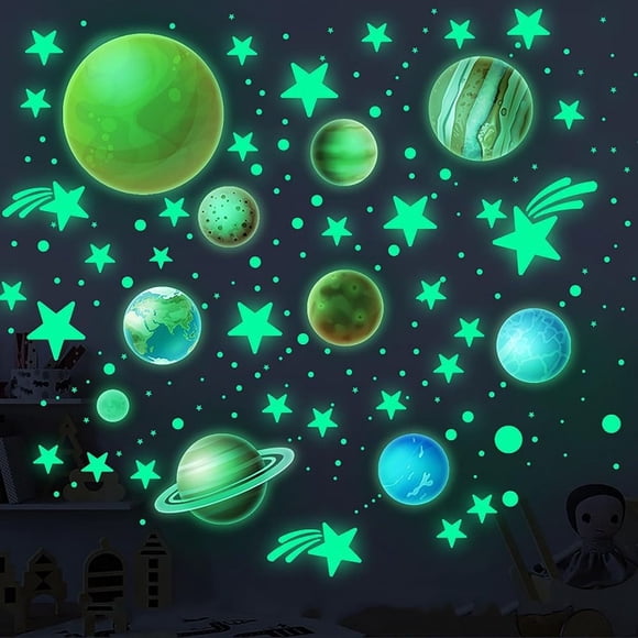 Glow in The Dark Stars Wall Stickers Glow in The Dark Stickers of Ceiling Stars Planets Kids Wall Decors (1Set)