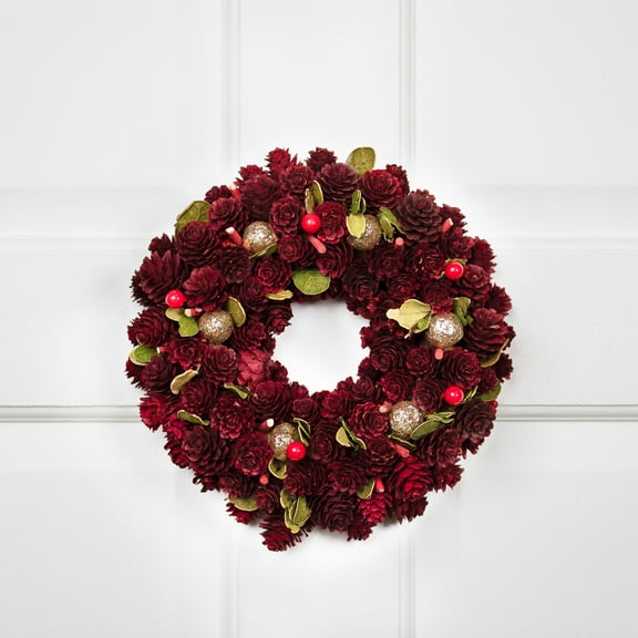 Northlight 9.5" Unlit Wine Burgundy/Gold Glitter Pine Cone Artificial Christmas Wreath