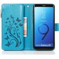 thumbnail image 3 of Wallet Case for Samsung Galaxy S9, Premium PU Leather Magnetic Closure Flower Pattern Handbag Zipper Pocket Case Kickstand Card Holder Slots Shockproof Flip Cover for Galaxy S9 - Blue, 3 of 16
