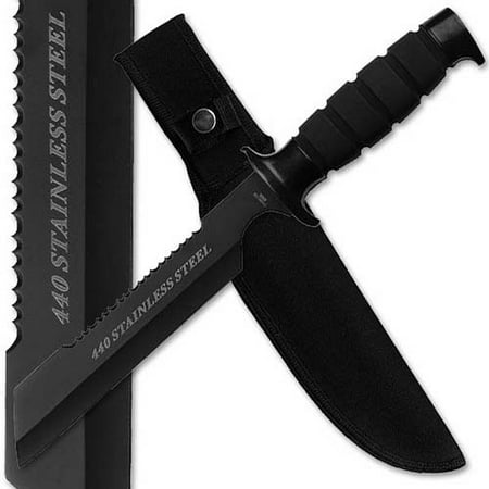 Combat Hunter Survival Sawback Knife Bowie Black (Best Bowie Knife For Survival)