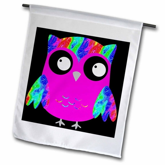 3dRose, Cute Psychedelic and Neon Pink Sixties Owls, 12 x 18 inch Garden Flag
