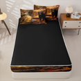 thumbnail image 4 of Manfei Black Bear Zipper Twin Comforter Sets with Fitted Sheet and 2 Pillowcases,Autumn Deer Pattern Zipper Bedding Set,Black Reversible,4pcs, 4 of 8