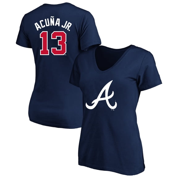 Women's Profile Ronald Acu-a Jr. Navy Atlanta Braves Plus Size Name & Number V-Neck T-Shirt
