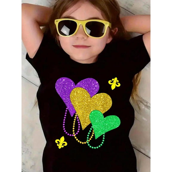 100% Cotton Mardi Gras Hearts Cute Outfit Women Girls Toddler Kid T-Shirt Graphic T-shirts for boys and girls