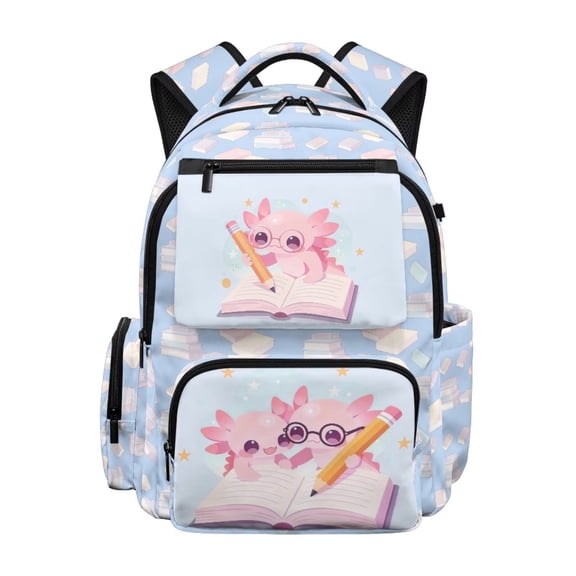 Yuyamidu Cute Axolotl Backpack for Girls 6-8 Elementary School 1st-3rd Grade 17 Inch Lightweight Multiple Compartments Bookbag with Padded Straps Back to School