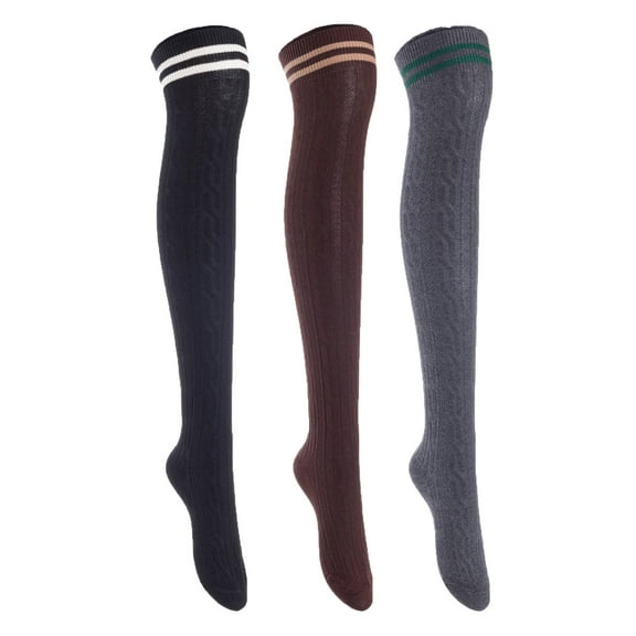 3 Pairs Awesome Women Thigh High Cotton Boot Socks. Comfortable, Soft And Durable Knee High Socks Size 6-9 Black, Coffee, Dark Grey T1023-3c1