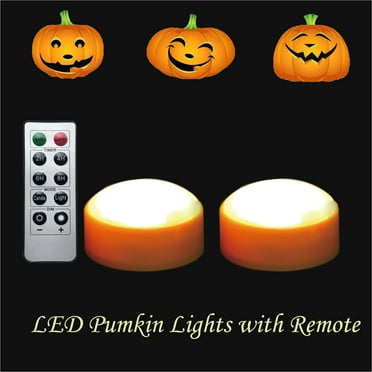 Halloween LED Pumpkin Lights Battery Operated - Orange Pumpkin Lights with Timer and Remote Halloween Decor - Halloween Jack-O-Lantern Decoration Outdoor - Flameless Pumpkin Candles 2-pack