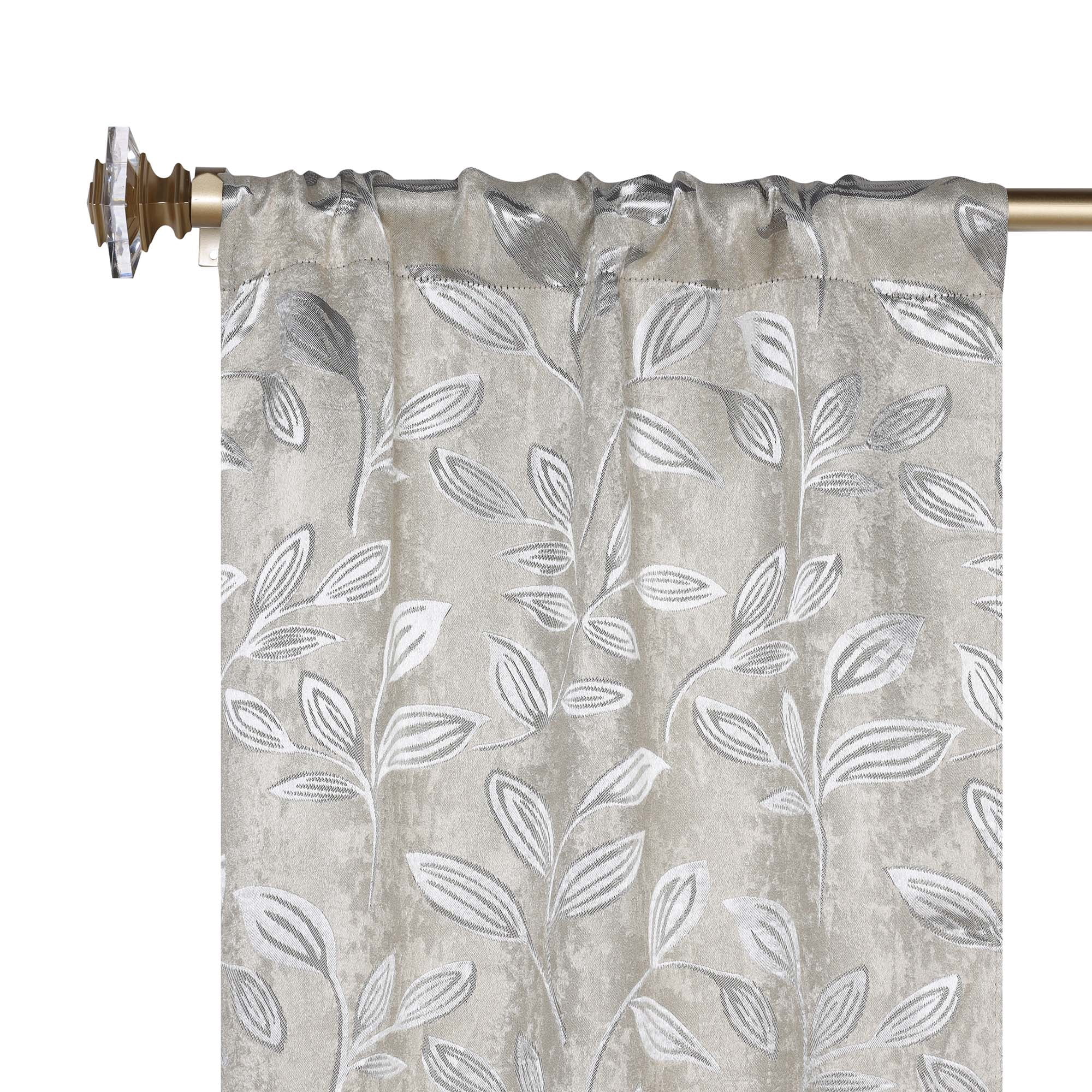 Superior Blackout Leaves Curtains Set of 2, Light Filtering Rod Pocket Curtain Panel Set, Ivory, 26"W x 84"L