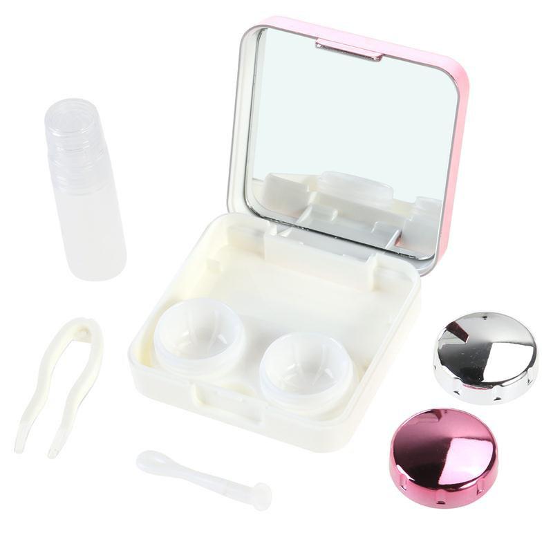 Silver Black Contact Lenses Storage Box with mirror Contact Lens Case