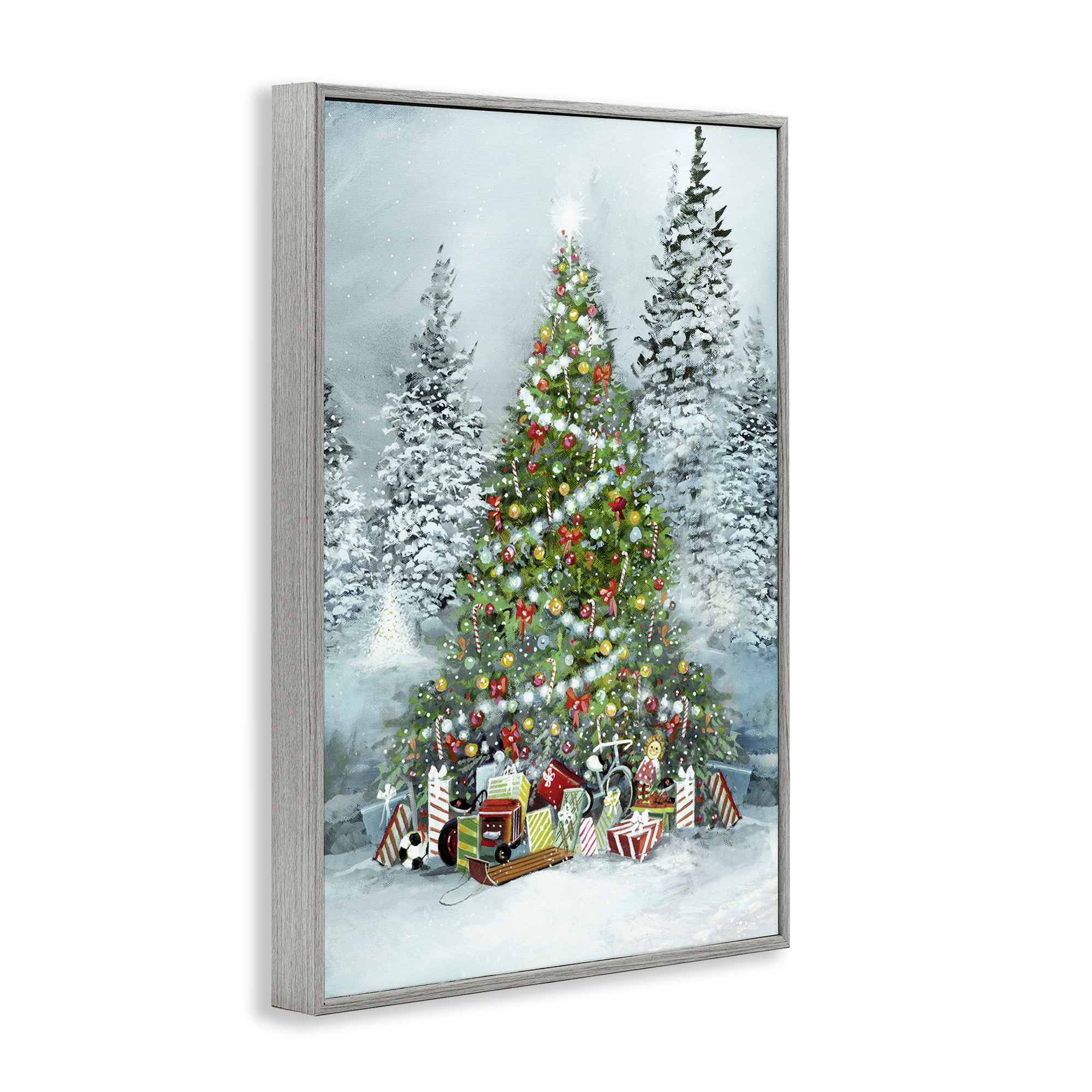Stupell Industries Mistletoe Kisses Phrase Holiday Painting Gray Framed Art Prints Wall Art, 20 x 30