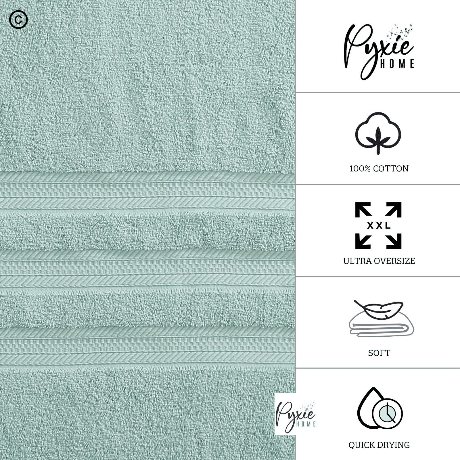 Extra Large Bath Towel - Oversized Ultra Bath Sheet - 100% Cotton - SPA GREEN COLOR