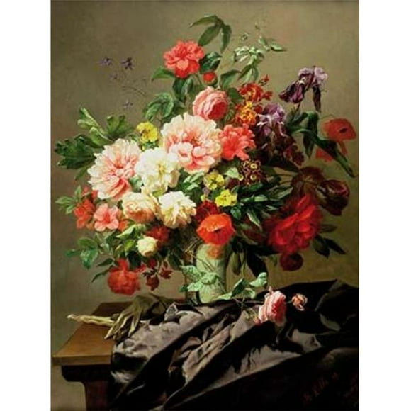 Selected Artworks PDX3HR105LARGE Peonies Poppies & Roses Poster Print by Henri Robbe, 22 x 28 - Large