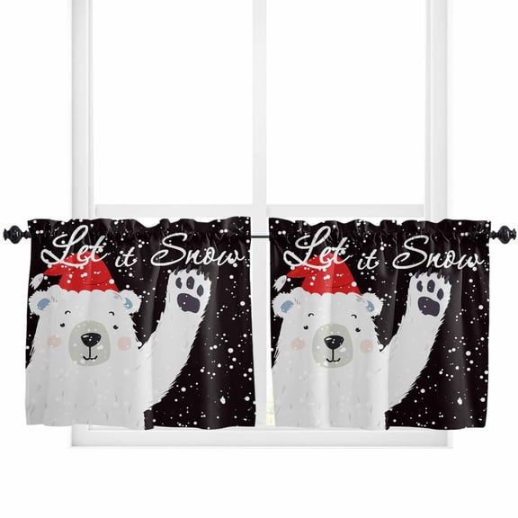 Black Bear Christmas Kitchen Curtain 2 Panels Tiers Curtains 24 Inch Length, Xmas Snowflake Winter Curtains Rod Pocket Curtains Window Drapes Treatment Window Cafe Curtains