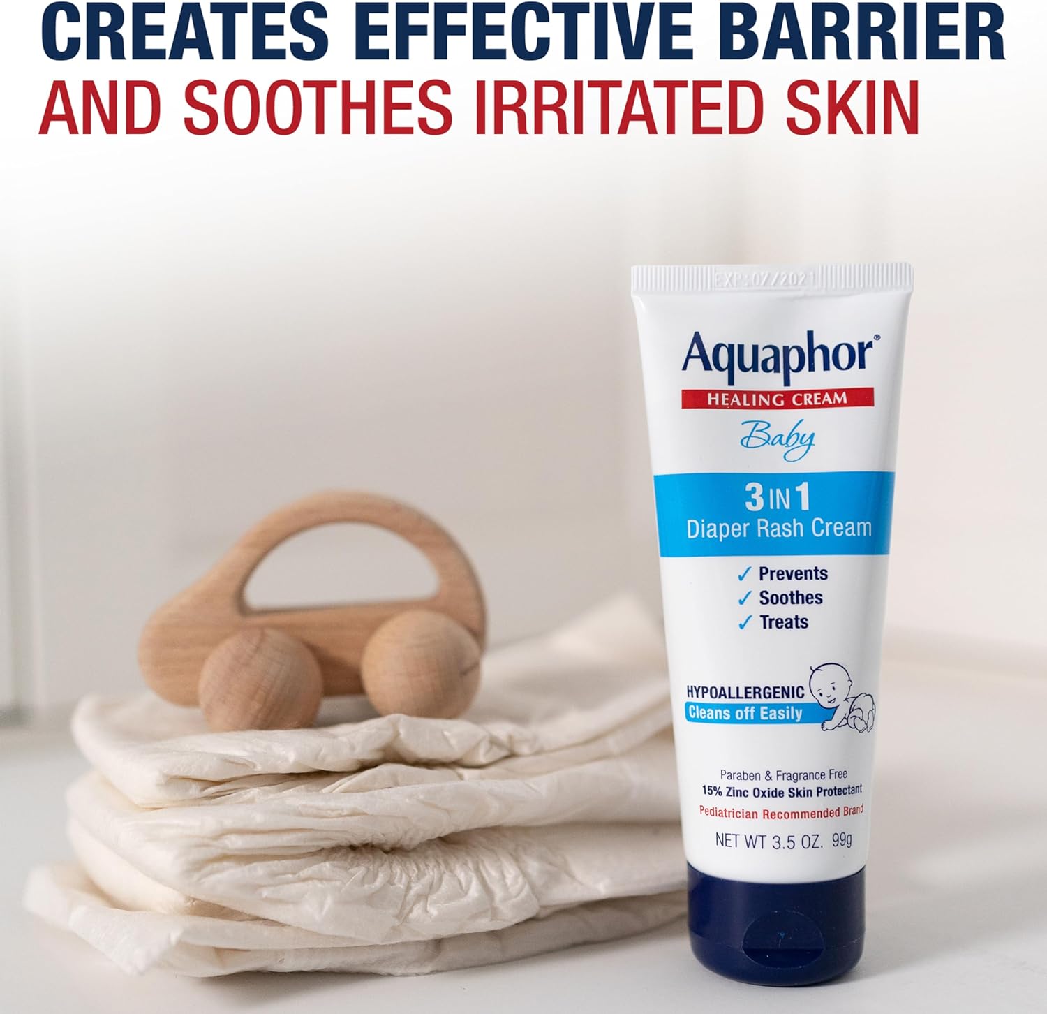 Aquaphor Baby Diaper Rash Cream, 3-in-1 Diaper Rash Relief, 3.5 Oz Tube C25
