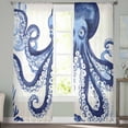 thumbnail image 2 of Navy Blue Octopus Coastal Sheer Curtains 63 Inches Length 2 Panels Set, Window Sheer Curtains for Living Room/Bedroom, Nautical Summer Beach Ocean Light Filtering Rod Pocket Curtain 52'' x 63'' x 2, 2 of 7
