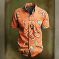 thumbnail image 4 of Zylanna Men's Button Down Shirts, Turn Down Collar Casual Short Sleeve Hawaii Print Fashion Tops for Men Orange, 4 of 5