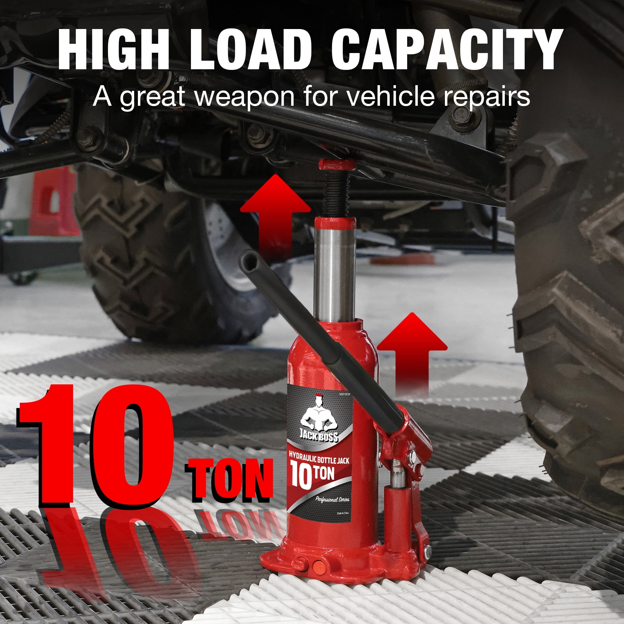 JACK BOSS Bottle Jack 10 Ton Muti-Directional Hydraulic Jack,Alloy Steel,Use for Car, Truck, RV,20,000lb，Red