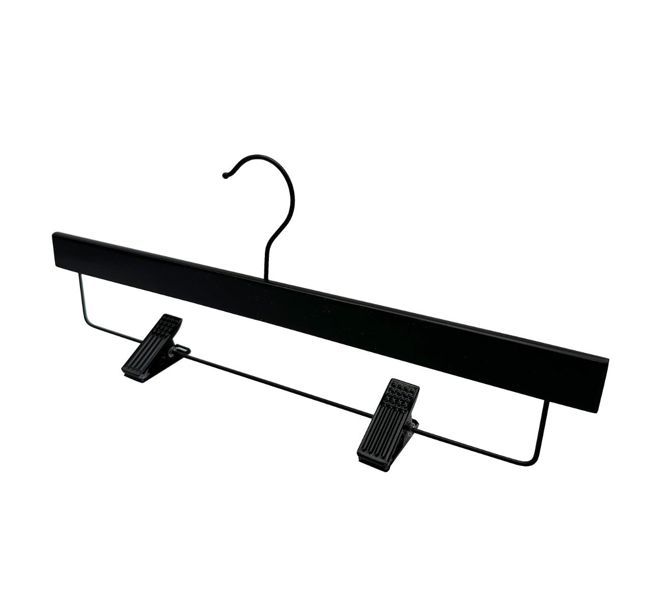 Nahanco 14" NAHANCO SlimLine Wooden Pant/Skirt Hanger With Padded Clips - Black With Black Hardware