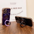 thumbnail image 2 of Compatible with iPhone 12 Pro Case  Ring Stand [Compatible with MagSafe] Cute for Women Girl Plating Wave Curly Love Heart Camera Protection Girly Phone Cover - Dark Purple, 2 of 13