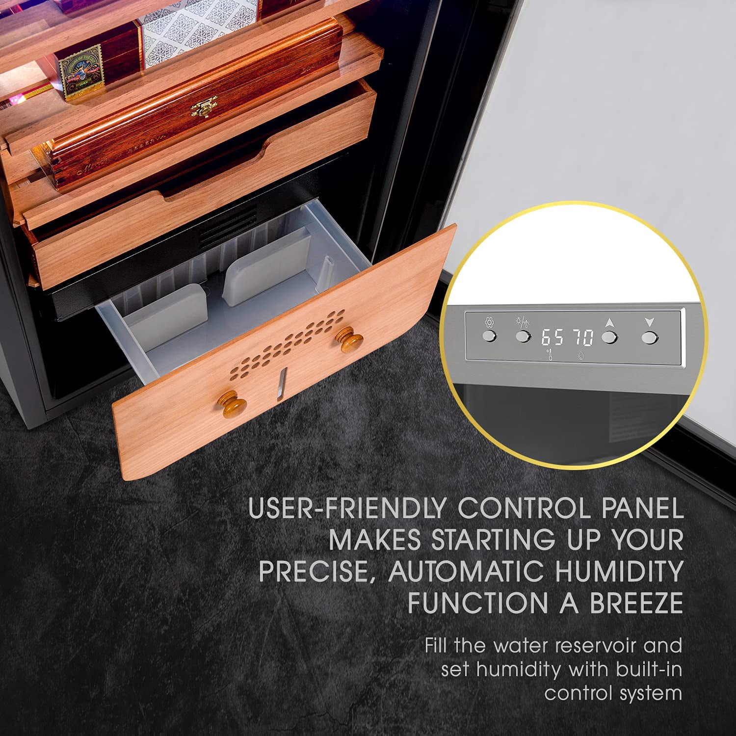 Schmécké 400 Cigar Cooler Humidor W/ Humidity Control, Stainless Steel