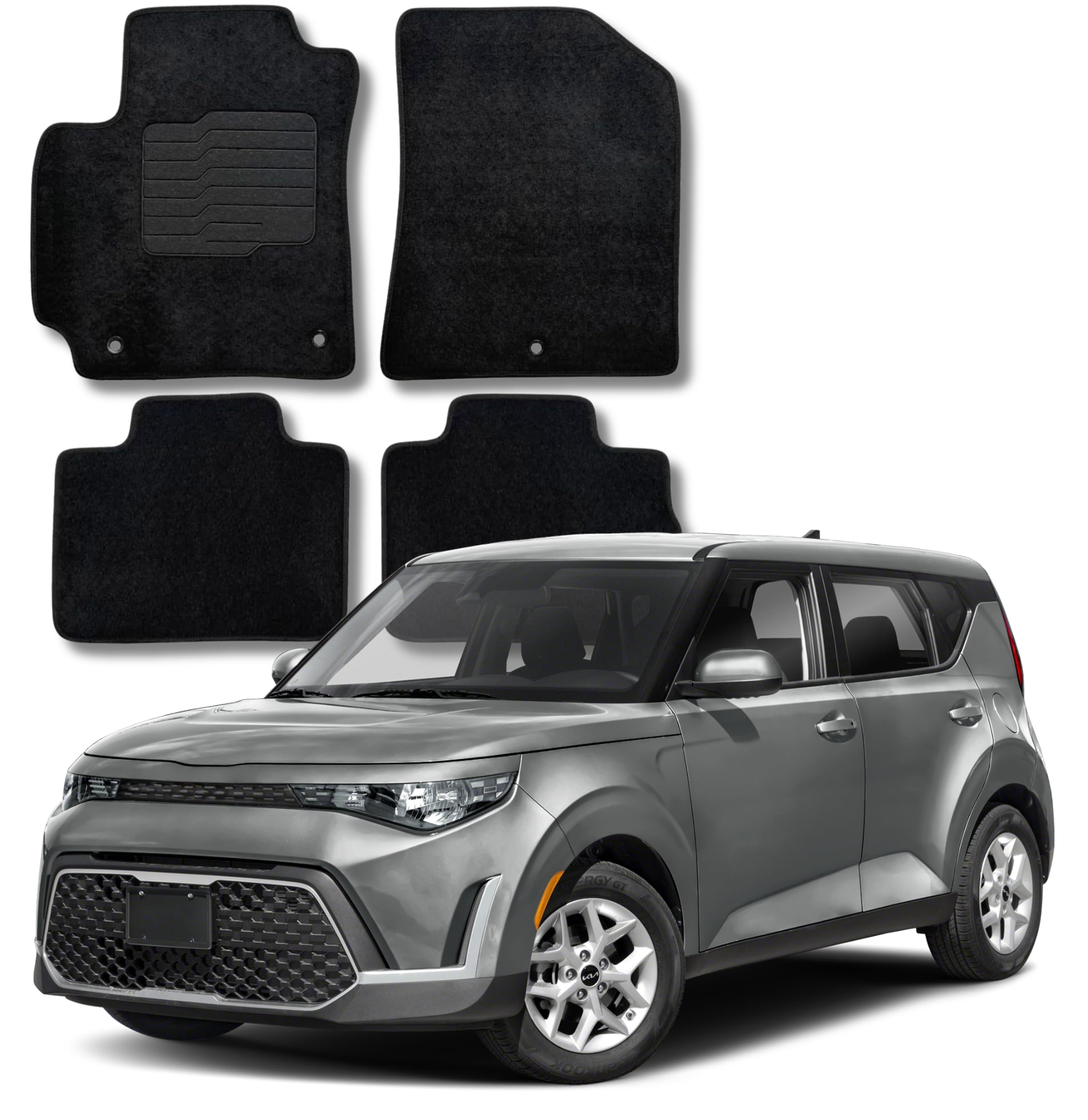 Carpet Floor Mats Custom Fit for 2020 to 2025 Kia Soul with Non-Slip Heel Pad and Safety Hooks, Front and Rear