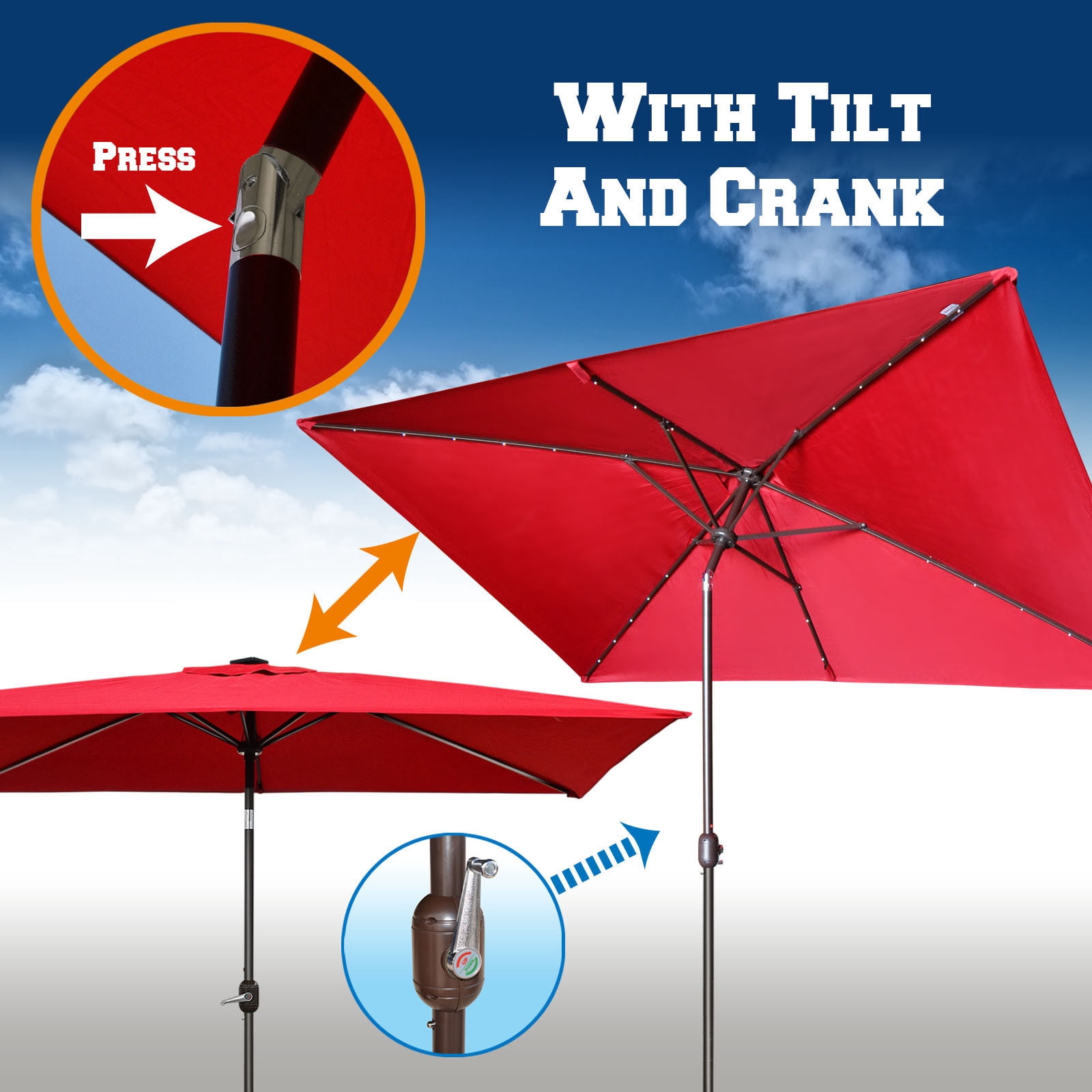 Sunny 10'x6.5' OUTDOOR SOLAR 26 LED LIGHTS ALUMINIUM PATIO UMBRELLA RECTANGLE TILT-ECRU COLOR