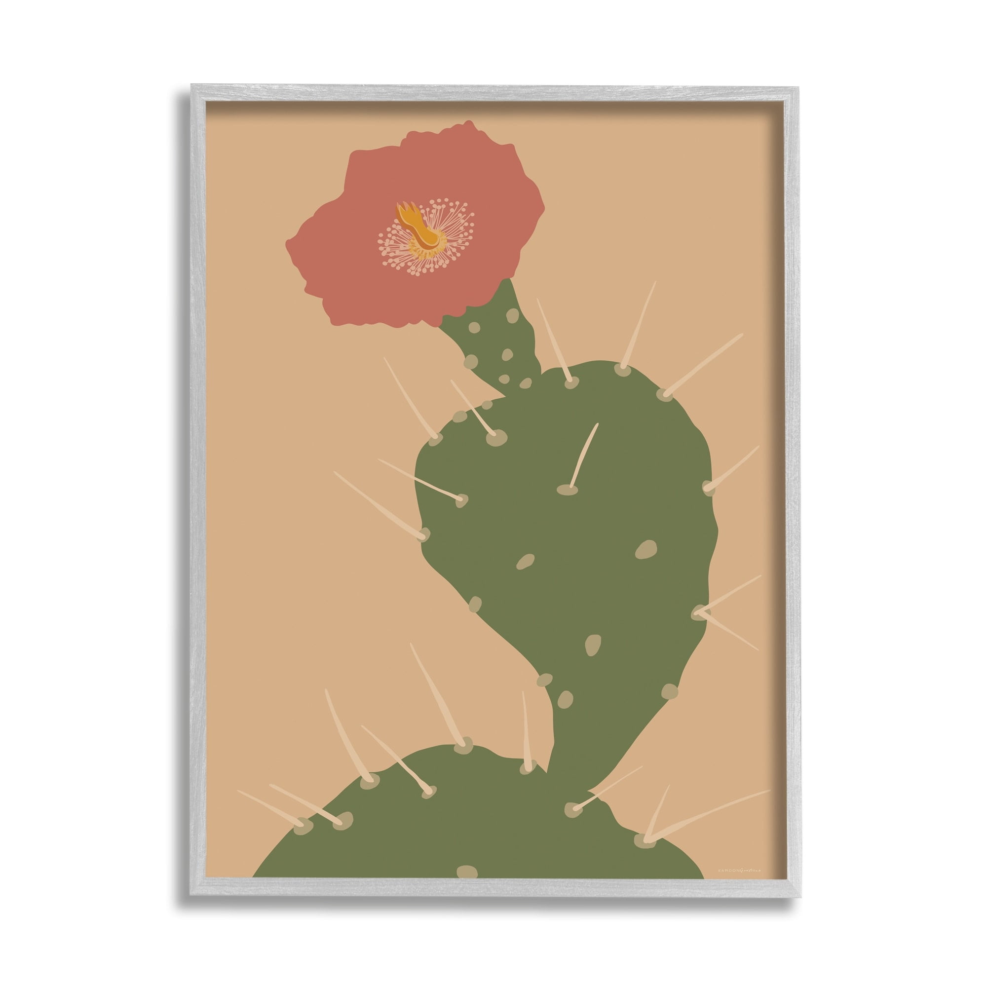 Stupell Industries Prickly Boho Cactus Flower Modern Pictorial Plant Graphic Art Gray Framed Art Print Wall Art, Design by Kamdon Kreations