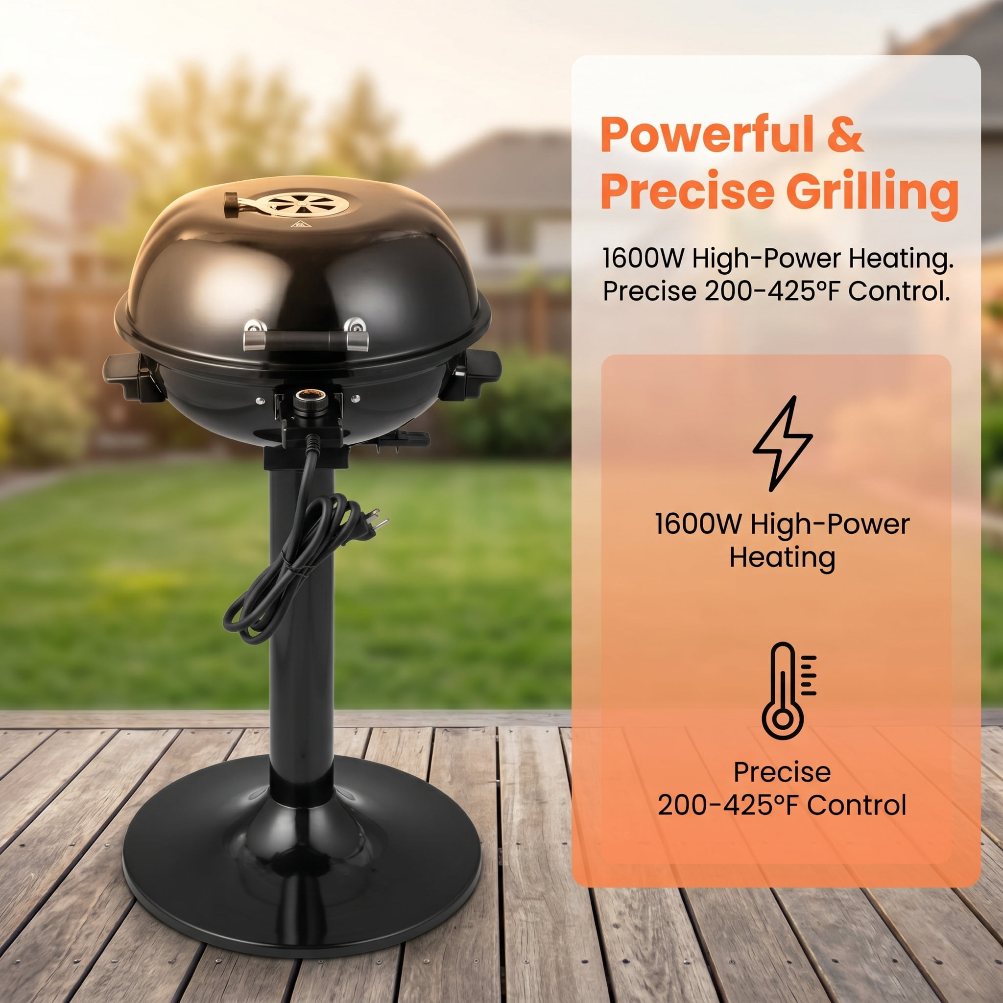 Kadyn Camping Grill with Adjustable Temperature, 1600W Electric BBQ Grill with Removable Non-Stick Warming Rack-Black