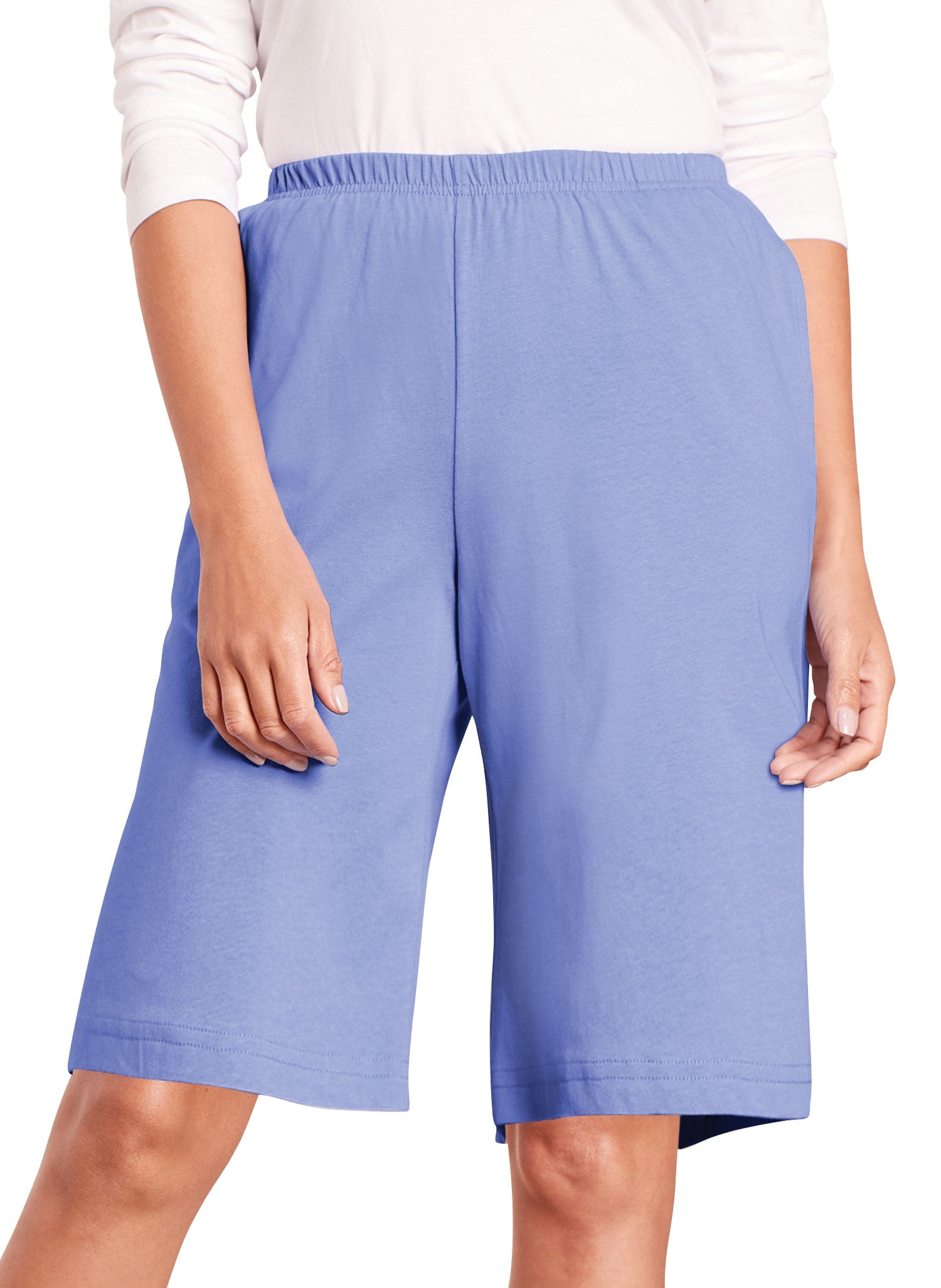 AmeriMark Women's Shorts - Full Elastic Waist Athletic Bermuda Shorts -  Ladies 100% Cotton Pull-On Golf Shorts with Pockets Soft Iris 2X -  Walmart.com