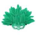 thumbnail image 2 of Máscara de plumas artificiales de media cara, accesorio de moda para fiesta de disfraces de cosplay Verde, 2 of 8