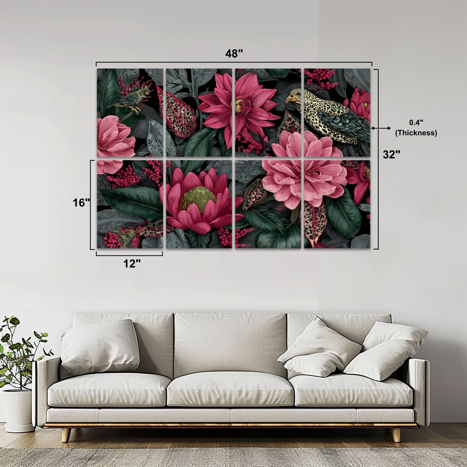 8 Pack Art Acoustic Panels Sound Absorbing Tropical Jungle Vibrant Sunlight Decorative Soundproof Wall Panels Self Adhesive for Nursery Game Room Bedroom 48"x32"