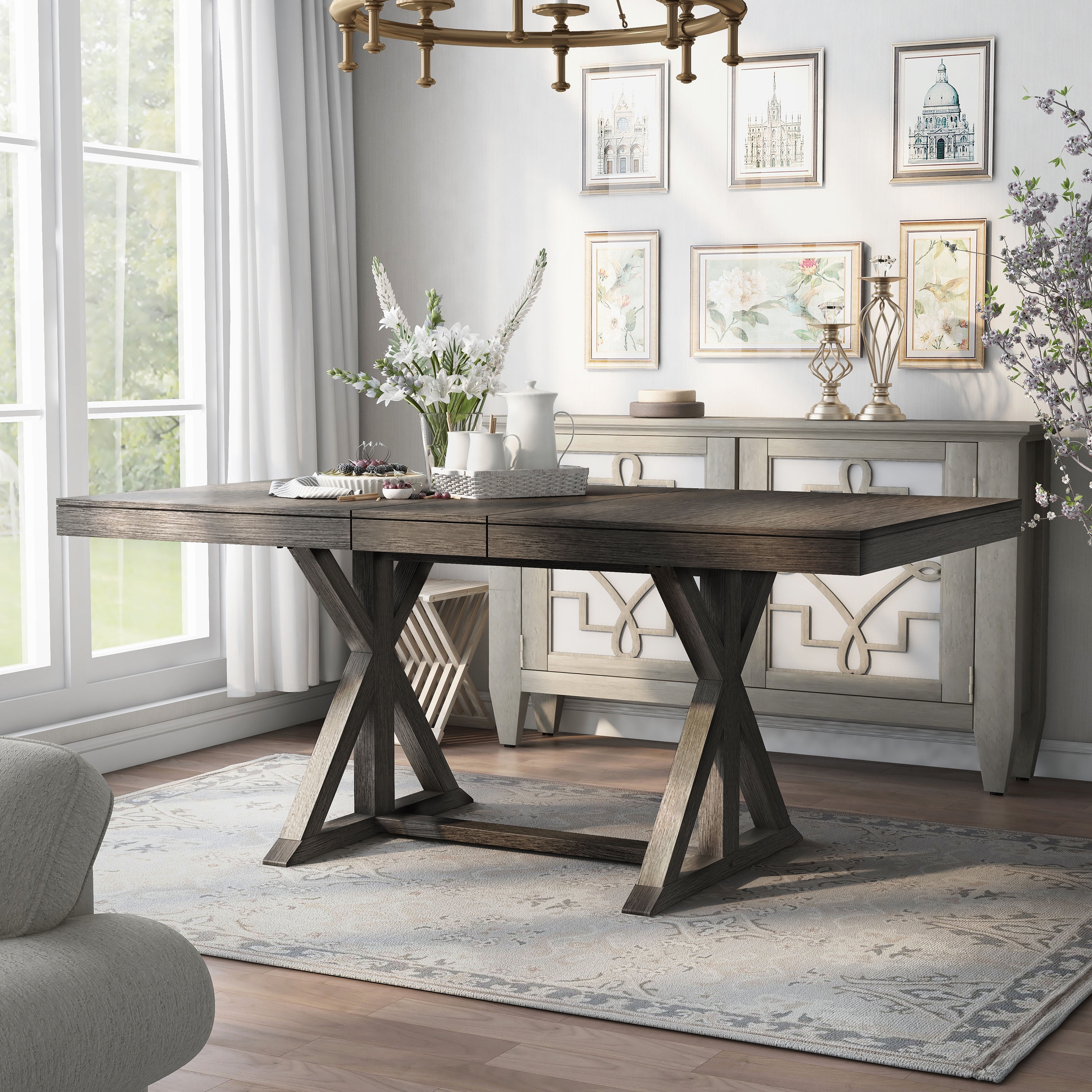 FOA Peter 78 in. Rectangular Wood Dining Table in Gray Finish, Seats up to 8