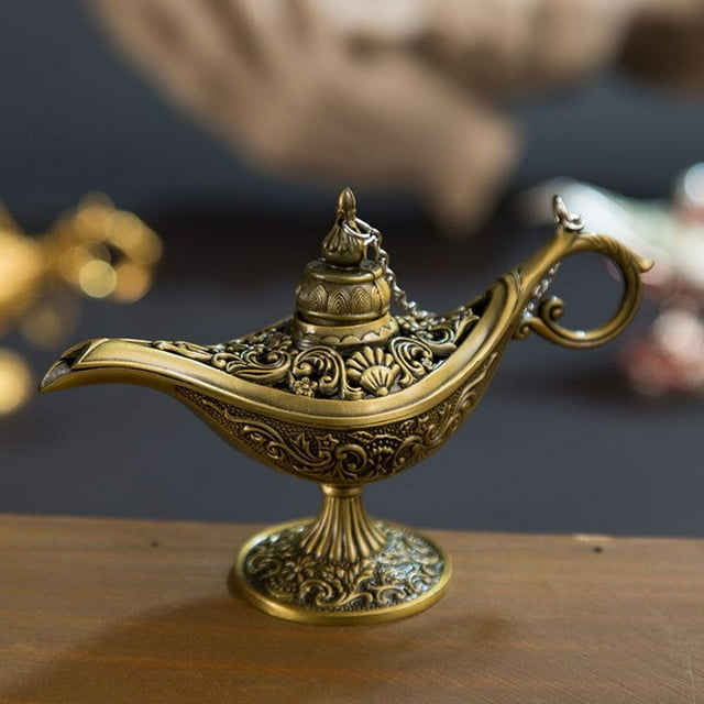 Vintage Aladdin lámpara cuento de hadas hogar escritorio adorno decoración (cobre antiguo)