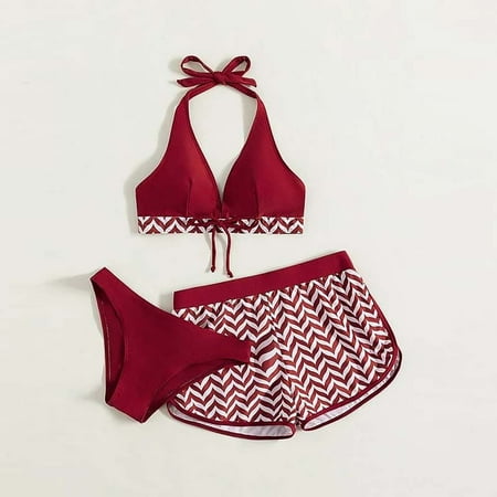 

Finelylove Two Piece Swimsuit For Women Lightly Lined Sport Bra Style Bikini Red S