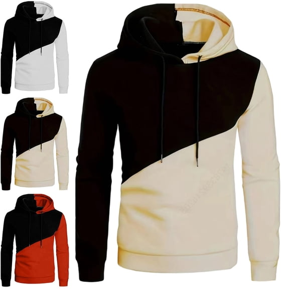 Zivyakyron Pullover Hoodies Men Athletic Fleece Long Sleeve Fall Colorblock Loose Sweatshirts for Men Streetwear White XL