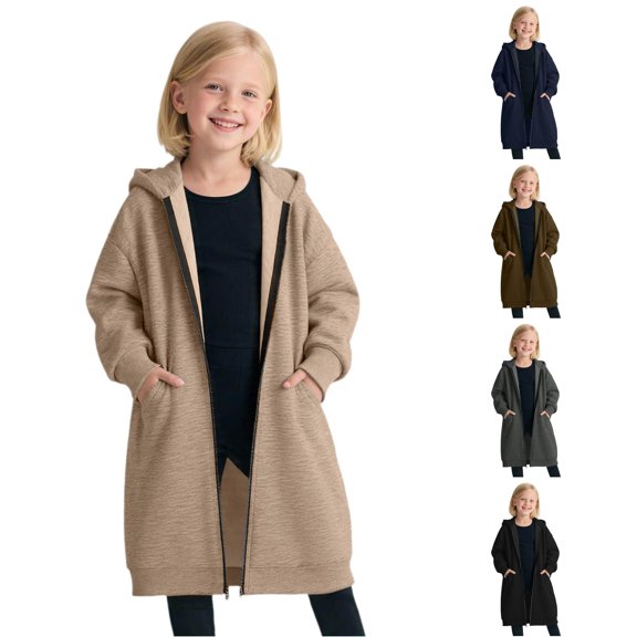 Shachafan Girls Long Sleeve Zip Up Hooded Jacket Outerwear Cozy Warm Pullover For Autumn Winter Youth Sweatshirts Boys
