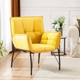 thumbnail image 3 of LAFGUR Modern Accent Chairs, Large Lazy Chair, Upholstered Side Armchairs with Steel Frame Legs, Leisure Sofa Chair for Living Room Bedroom,Yellow, 3 of 7