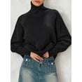thumbnail image 6 of JYYYBF Women Turtleneck Sweater Casual Long Sleeve Solid Color Loose Fit Knitwear Winter Knit Pullover Tops, 6 of 9