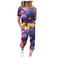 thumbnail image 1 of Mujeres Pantalones Traje de Moda Impreso de Manga Corta Cuello Redondo Cordón Superior Y Pantalones de Dos Piezas, 1 of 4
